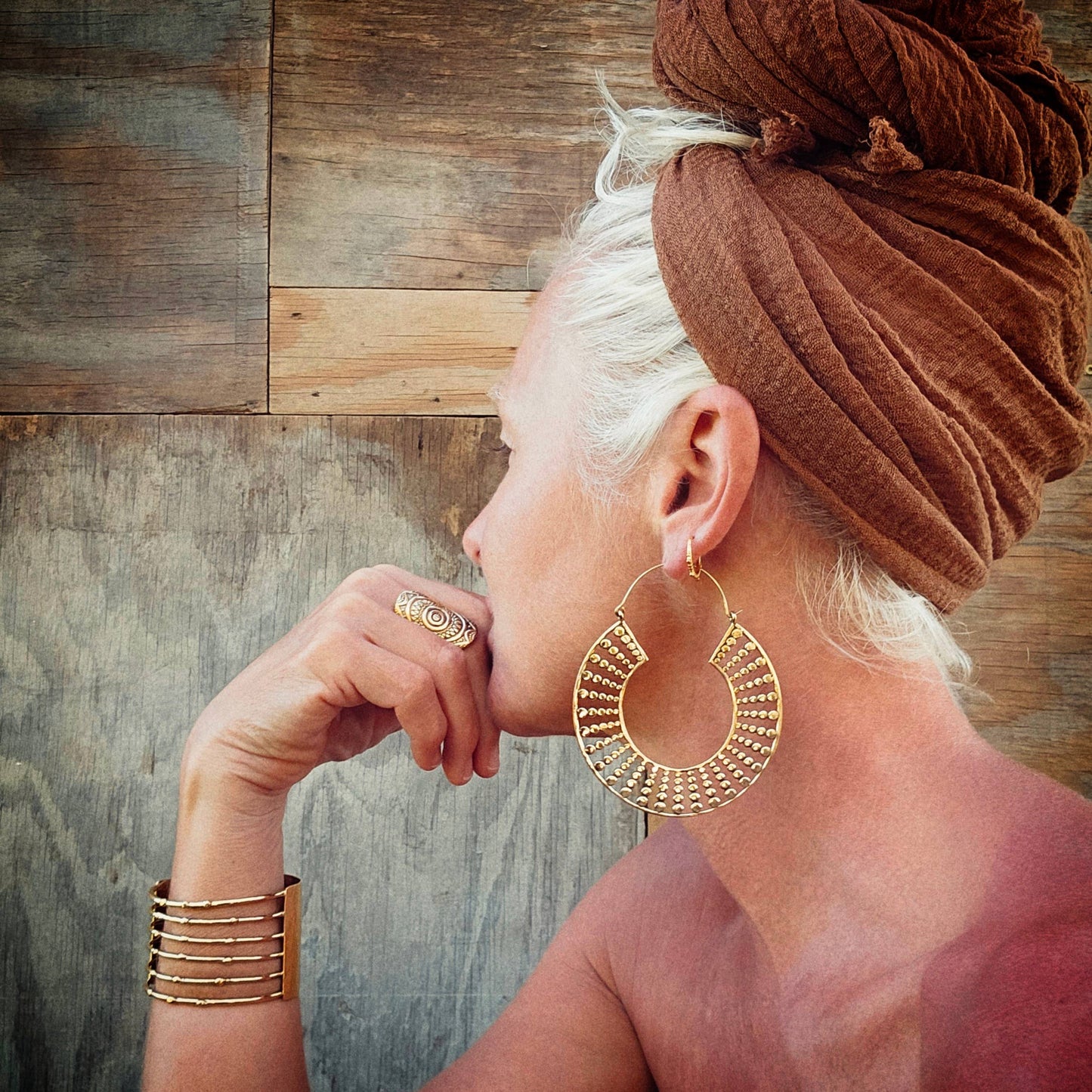Brass ornate sun band  ring handcrafted tribal ethnic