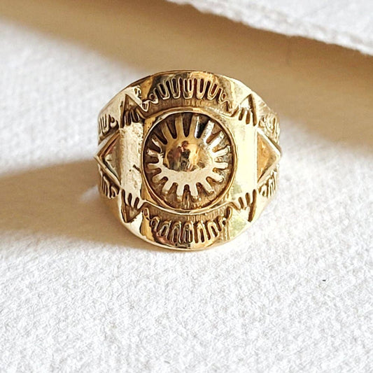 Brass ring sun design circle handmade