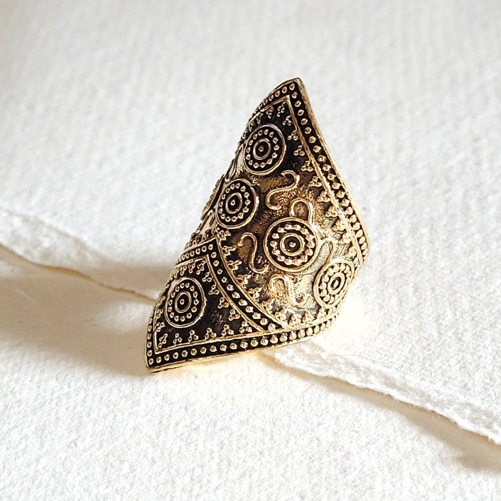 Brass ornate temple band ring handcrafted tribal ethnic