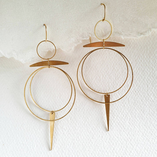 Brass hoops big light chandelier earrings handmade solstice