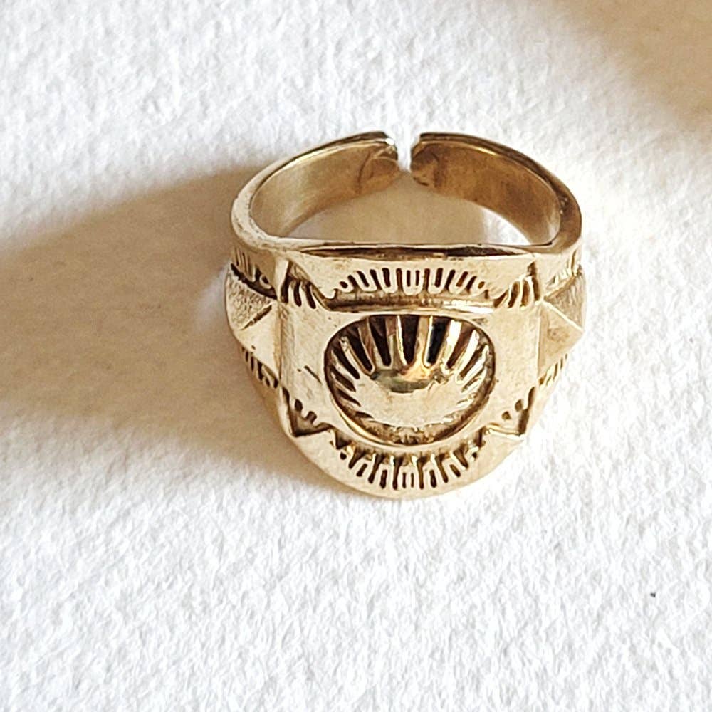 Brass ring sun design circle handmade