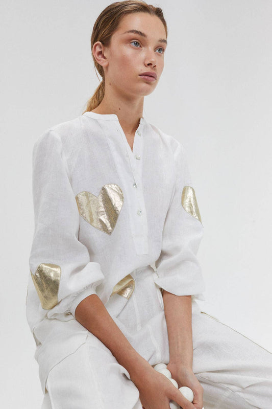 Linen Shirt w/ Gold Hearts