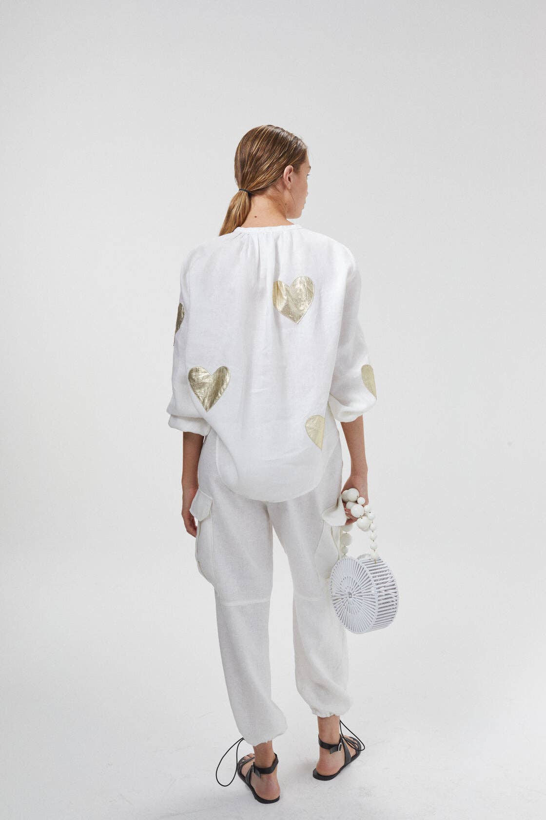 Linen Shirt w/ Gold Hearts