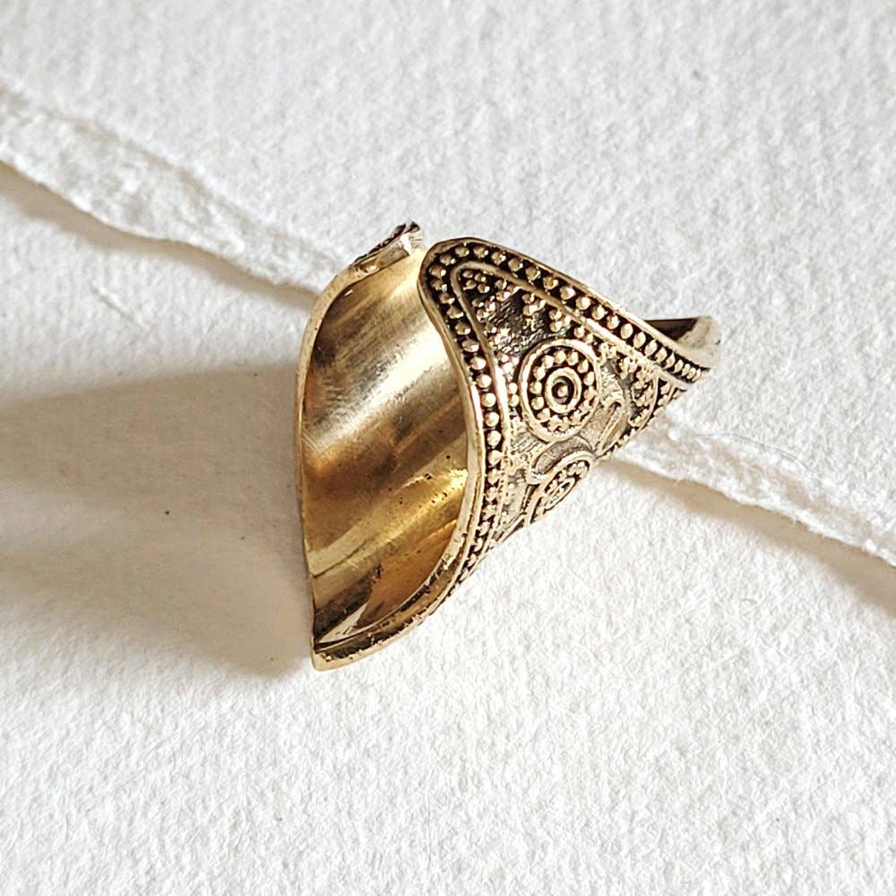 Brass ornate temple band ring handcrafted tribal ethnic