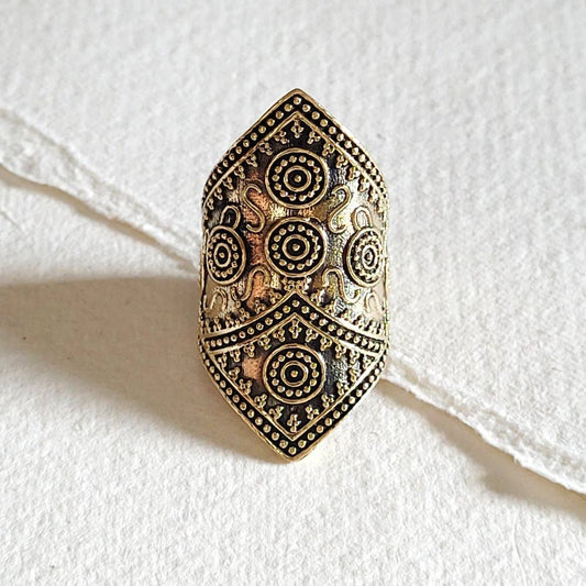 Brass ornate temple band ring handcrafted tribal ethnic